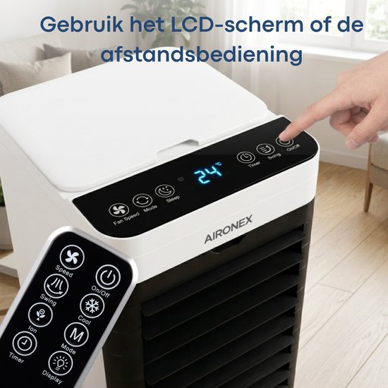 Aironex Luftkühler – Mit Kühlelementen, 5-Liter-Wassertank, Fernbedienung, Timer und LED-Anzeige – Für erfrischende Abkühlung – Keine mobile Klimaanlage, sondern eine effektive Alternative ohne Schlauch