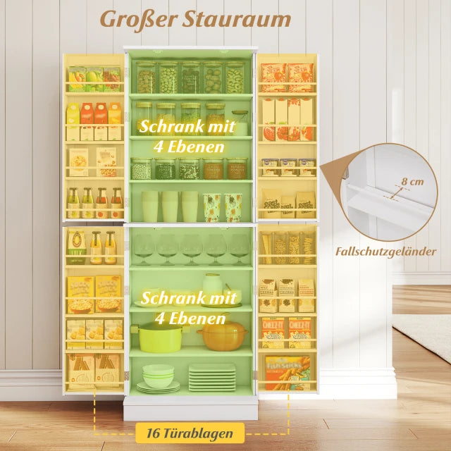 Coast Küchenschrank – 166,5 × 60 × 35 cm – Aufbewahrungsschrank – Verstellbar – 16 Fächer – Weiß