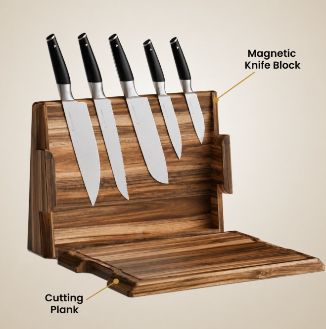 CookingTotem DuoBlock 2-in-1-Messerblock und Schneidebrett – Kompaktes Design – Exklusive Messer