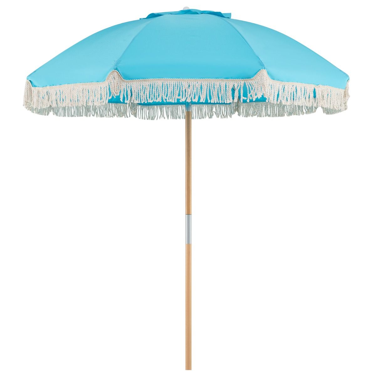 Coast Gartenschirm mit Fransen – Strandschirm aus Holz – verstellbarer Neigungswinkel – blau