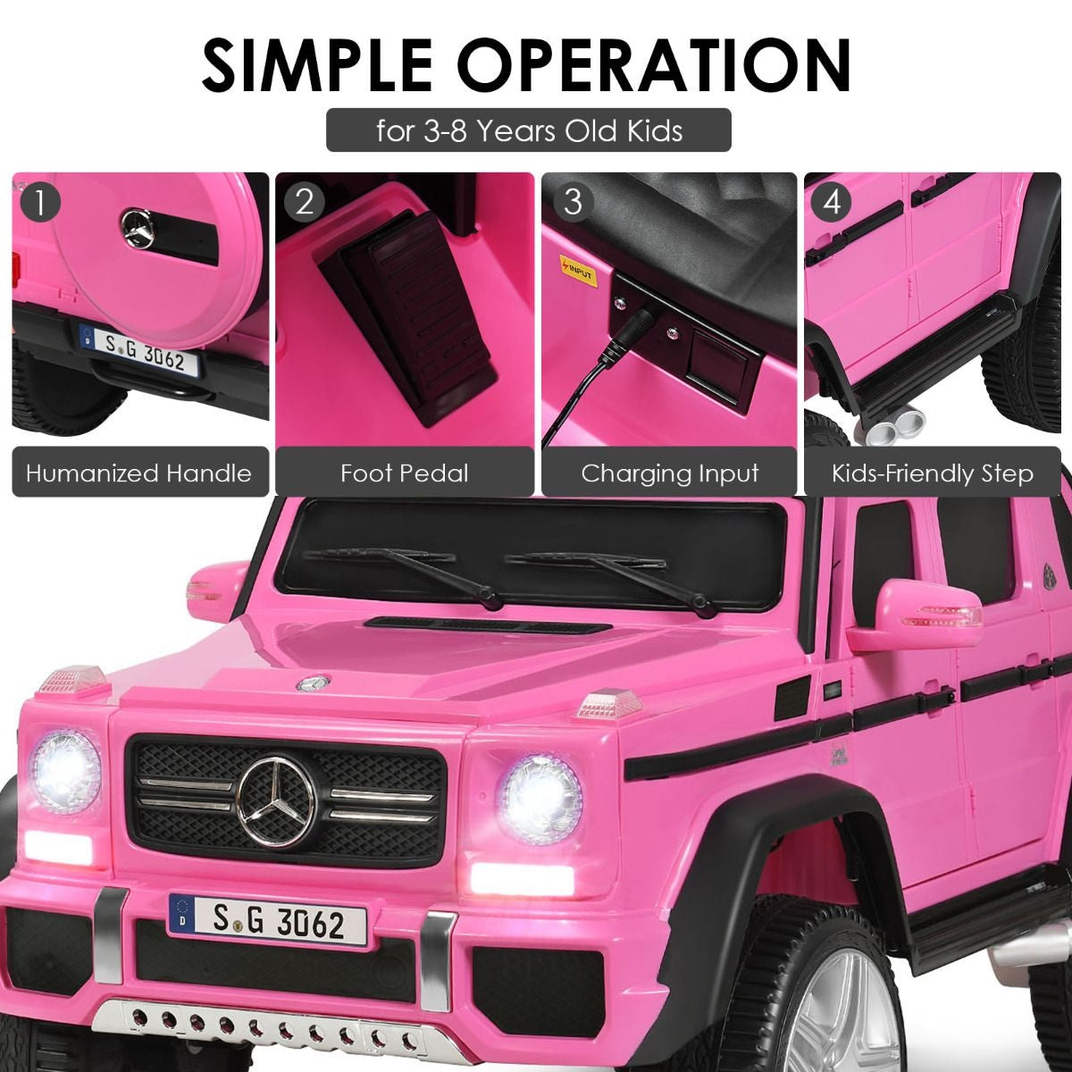 Coast Elektrisches Kinderauto - Mercedes Benz - bis zu 8 Jahren - Max. 30 kg - Rosa