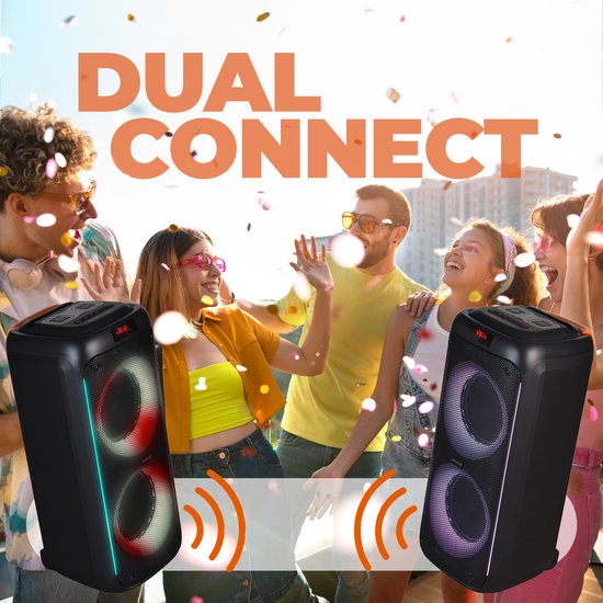 Denver - BPS458 - Bluetooth Party Lautsprecher - mit Discolichtern - Inkl. drahtlosem Mikrofon & Fernbedienung - Schwarz