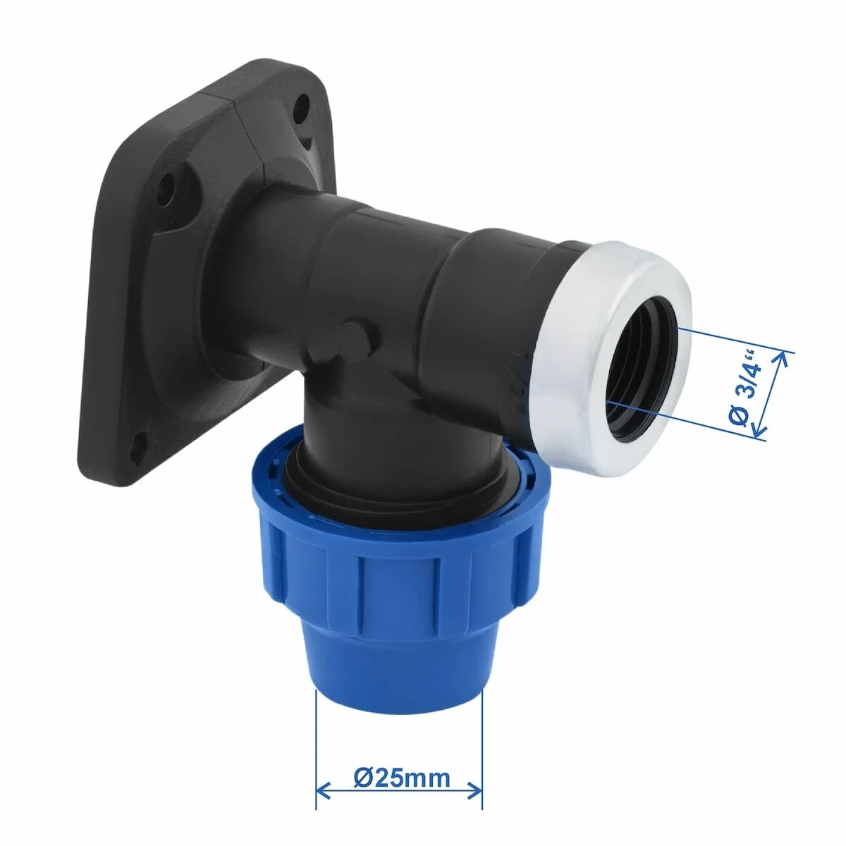 SmartProduct Wandeck-Kompressionskupplung 25 mm, 2 Stück – Schwarz & Blau – PP