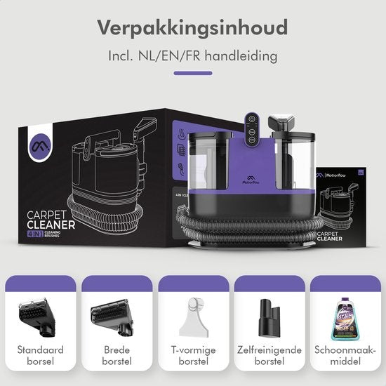 Motionflow 4-in-1 Teppichreiniger - 1800 ml Wassertank - Heizfunktion - Selbstreinigend - 40 x 28 x 38 cm - Lila