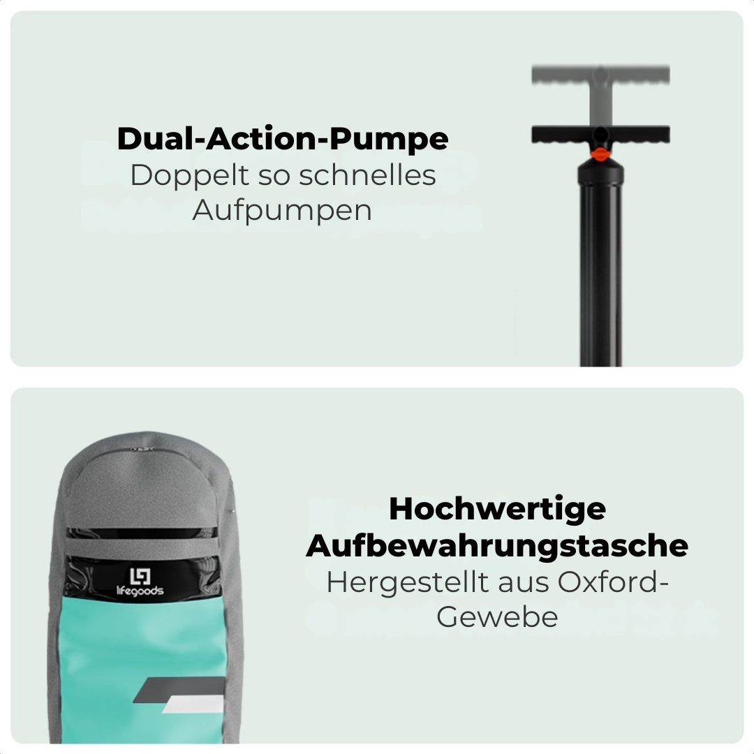 LifeGoods SUP Board Touring - 165 KG Belastbarkeit - Aufblasbar - Komplettes Sup Paket - Türkis