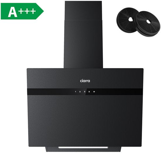 CIARRA CBCG6736H-G 60 cm schräge Dunstabzugshaube, schwarz – Milchglas mit Anti-Fingerabdruck-Beschichtung – mit WLAN – inklusive Set mit Aktivkohlefiltern – 650 m³ – Energieeffizienzklasse A+++