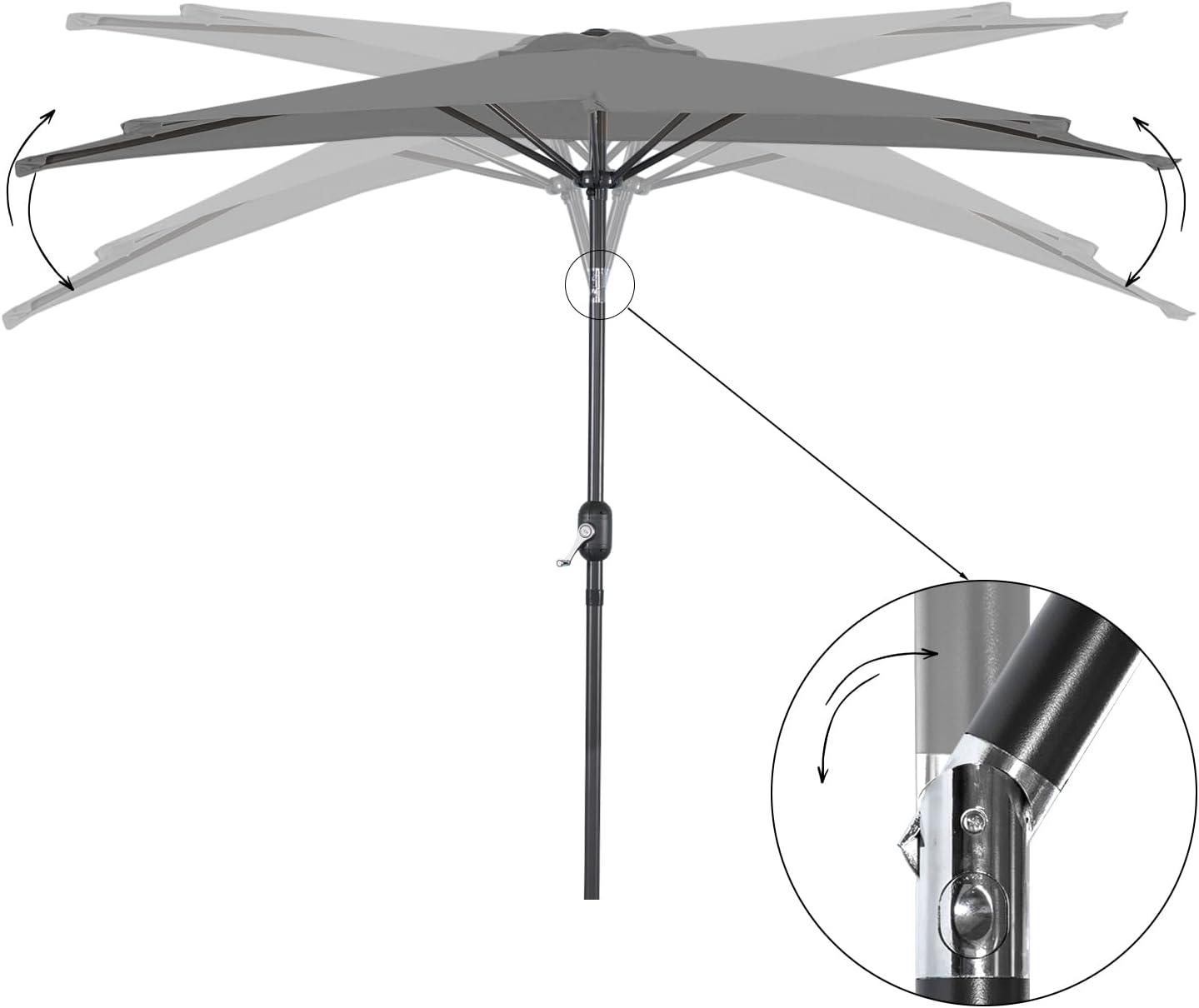 Angel Living Balkon-Sonnenschirm - halbrund - 265 x 130 cm - Grau