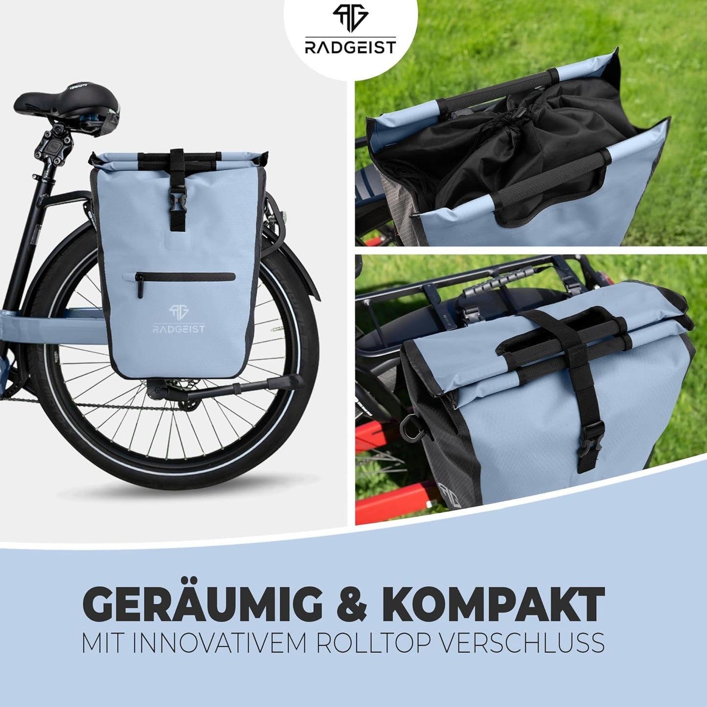 RADGEIST Fahrradtasche für Gepäckträger I Fahrradtasche Shopper mit herausnehmbarer Kühltasche I Einkaufstasche & Einkaufstasche 22-28 Liter - blau