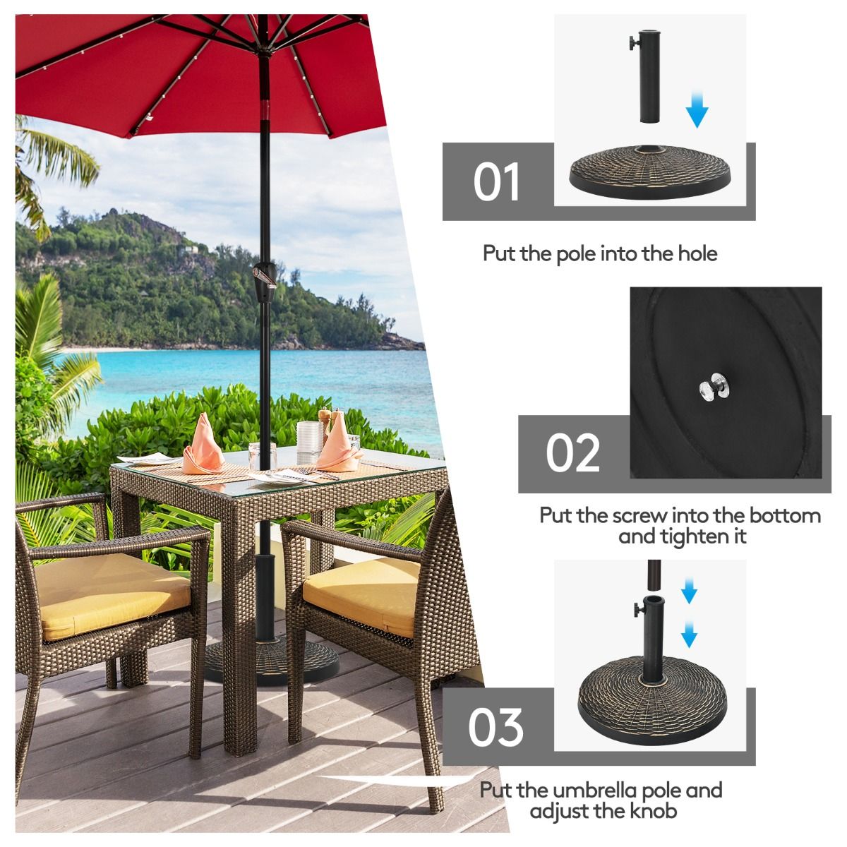 Coast Sonnenschirmständer, rund, 12 kg – Verstellknopf – 38/48 mm – 45 x 34 cm – Bronze