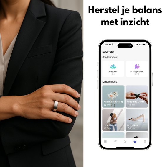 Focus® S2 Smart Ring - Silber - Größe 11 - AI Coach - Herzfrequenz - Menstruationszyklus - Schlafüberwachung - Recovery Score - Smart Ring - Sport Performance - Schrittzähler - IP68 Wasserdicht - O2 Messung - Damen - Herren - Wearables - Ladebox - Schutzr