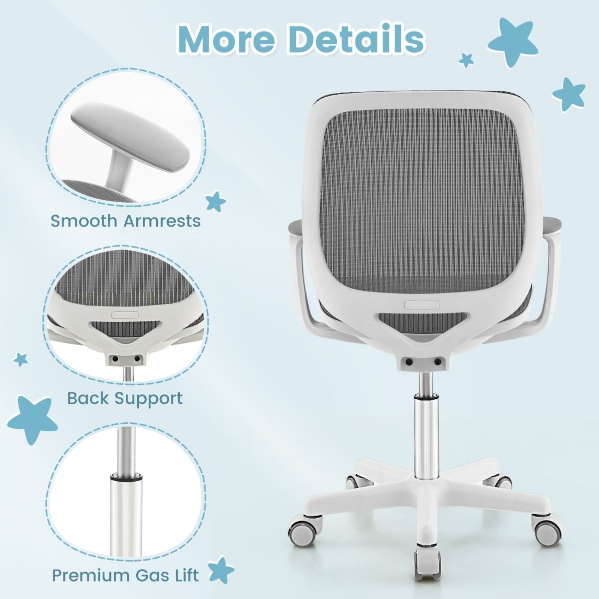 Coast Kinder-Schreibtischstuhl – höhenverstellbar – ergonomisches Design – grau