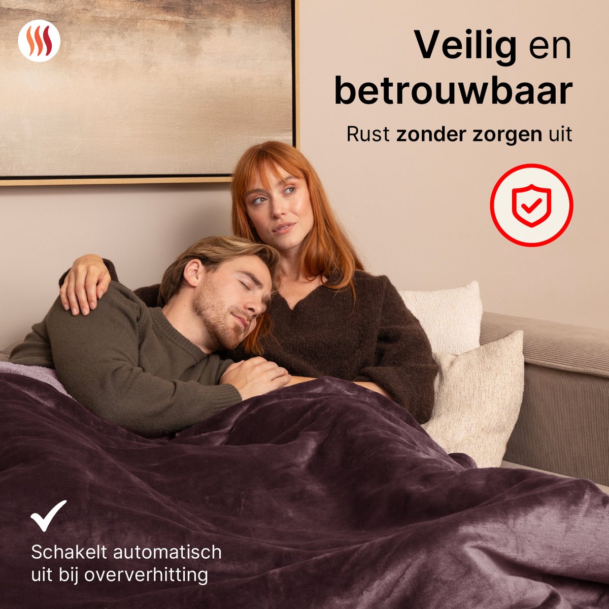 Seranova Elektrische Oberdecke XXL – 180 x 160 cm – Fleece & Sherpa – Kastanienbraun