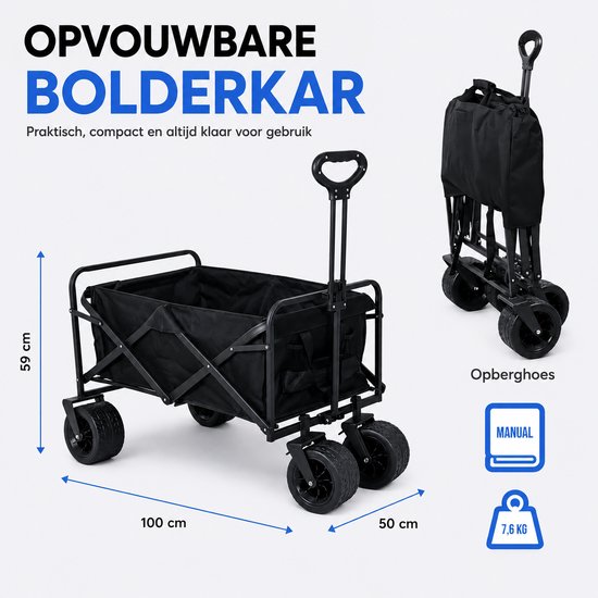 Faltbarer Handwagen – Zusammenklappbarer Handwagen 150 kg – Handwagen für Einkäufe – Strandwagen – Handwagen für den Transport von Kindern – Beachwagon – Handwagen für Kinder - Handkarren - Gartenwagen - Strand- & Festivalwagen - Bolderkarren - Transportw