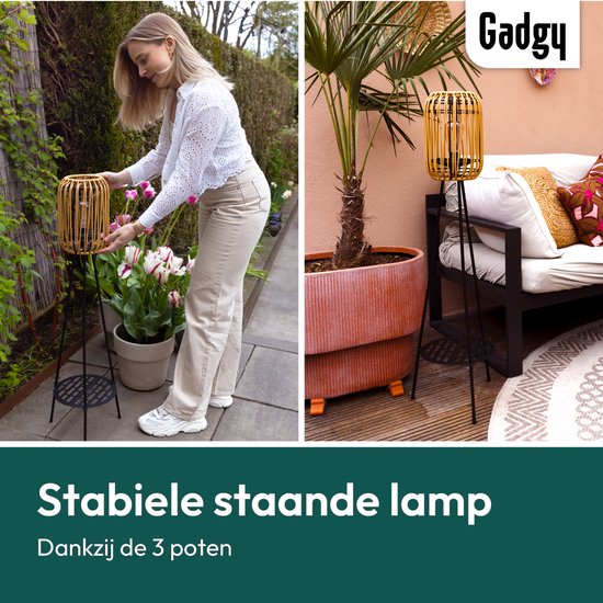 Gadgy Solar Gartenleuchten Stehlampe Terrasse - Außenlampe Solarenergie Balkon & Garten - Stativ Gartenleuchte Led Outdoor mit USB Anschluss - Solar Gartenleuchten - Laterne für Außenbeleuchtung - Gartenleuchten - Rattan