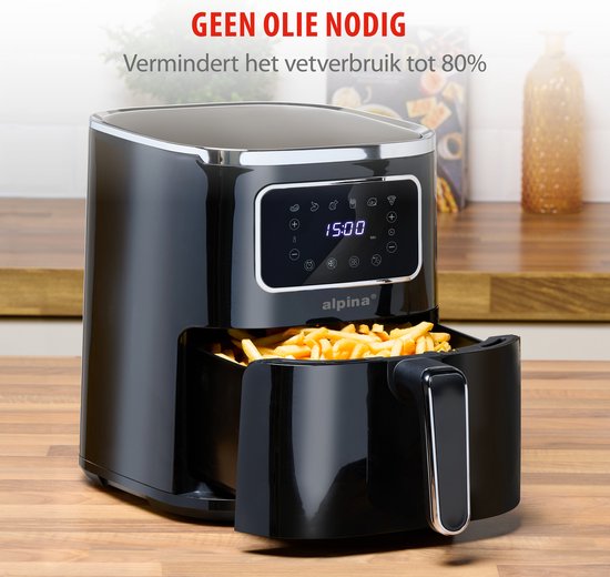 alpina Airfryer 4.5L- Heißluftfritteuse für 3 bis 4 Personen - Heißluftfritteuse mit Digitalanzeige - Einstellbare Temperatur von 80°C bis 200°C - Timer bis zu 60 Minuten - Heißluftfritteuse 1450W