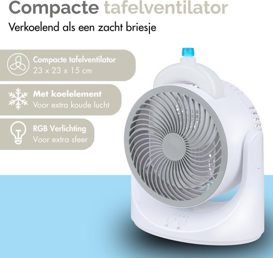 Mini-Tischventilator mit Kühlelement - Verstellbarer Mini-Ventilator mit 3 Stufen - USB-Ventilator mit LED-Licht - 240 ML Kühlelement - für Tisch, Schreibtisch, Schlafzimmer