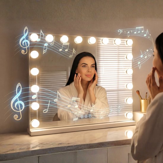 Bayt Hollywood-Spiegel – Make-up-Spiegel – Spiegel – Hollywood-Spiegel 80 x 60 – Dimmbar – 10-fache Vergrößerung – Mit Beleuchtung und Bluetooth – USB-Anschluss – 80 x 60 – Weiß
