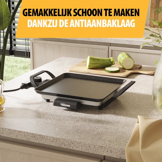 Tristar Backplatte – BP-2666 – Gourmet, Grillplatte S 28 x 28 cm – für 2 Personen – 800 W – einstellbarer Thermostat – für den Campinggebrauch geeignet