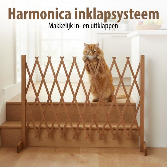 maxxpro Ausziehbares Hundegitter – Ausziehbares Sicherheitsgitter 26–124 cm – für Treppen oder Türöffnungen – Treppengitter ohne Bohren – Hundegitter für drinnen und draußen – Holz – 77 cm hoch