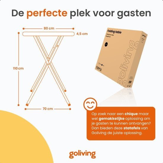 Goliving Bartable - Inklusive Bartable-Hülle - Tischschürze - Zusammenklappbar - Stabiler Partytisch - Für den Innen- und Außenbereich - Belastbarkeit 50 kg - Ã˜80 x 110 cm - 8,5 kg - Schwarz