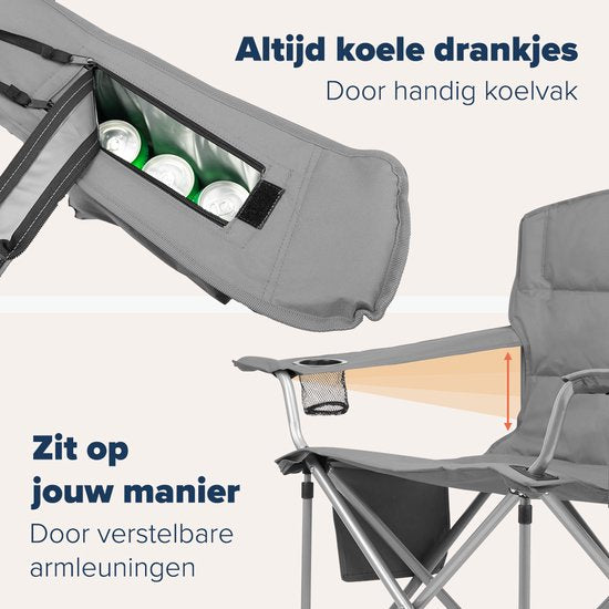 TRVLMORE Campingstuhl - klappbar - XL - Komfortabler Klappstuhl - 150 kg Belastbarkeit - Getränkehalter - Kühlfach - Angelstuhl - Schwarz