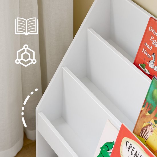 SoBuy Montessori KMB118-W Bücherregal für Kinder, Kinderregal mit 3 Ablagefächern und Spielzeugregal, Kinderzimmer, Bücherregal und Spielzeugregal, weiß, 100 x 80 x 30 cm