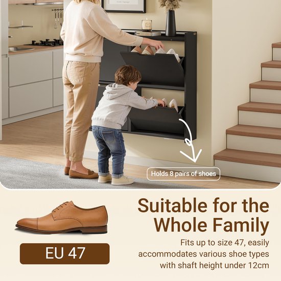 SoBuy Schuhschrank für den Eingangsbereich – Schuhregal aus Holz mit LED-Beleuchtung und Design – Für den Eingangsbereich und den Flur, für kleine Räume – Schwarz, 100 x 19 x 93 cm, FSR100-E-SCH