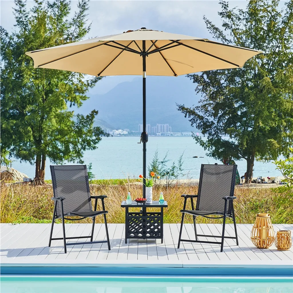 Yaheetech Gartenstühle - 2er Set - klappbar - hohe Rückenlehne - belastbar bis 150 kg - Schwarz