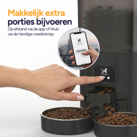 Viervoeter Feed Dual Futterautomat – Schwarz – 28 x 22 x 36 cm – 7 l, doppelter Behälter, App & WLAN