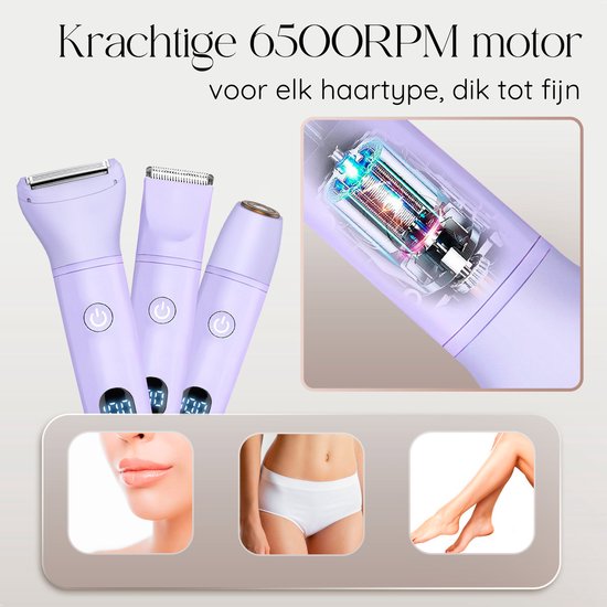 3-in-1 Ladyshave mit Display - Gesicht - Achseln - Beine - Bikinizone - Sansbeauté® - Rasierer Frau - Elektrischer Epilierer - Gesichtshaarentfernung Damen - Trimmer Frau - Ladyshaves Bikini - USB Wiederaufladbar