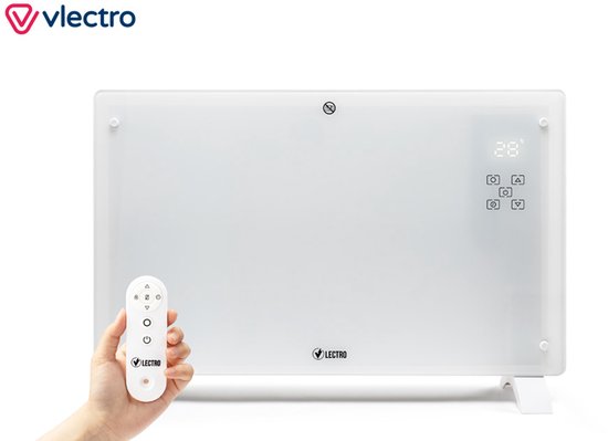 Vlectro - Elektroherd & Konvektor - 2000W - LED Display & Fernbedienung - Weißes Metall & Kunststoff - Wandmontage & freistehend - Energieeffizient mit Thermostat