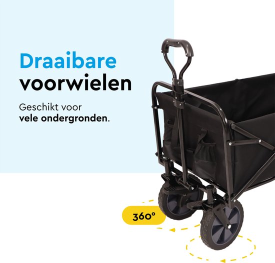 BRASQ Faltbarer Wagen - 100 Liter - 80 KG Kapazität - Schwenkbare Räder mit Bremse - 90x51x100 CM - Verstellbarer Griff - Faltbarer Wagen - Kompakt - Schwarz