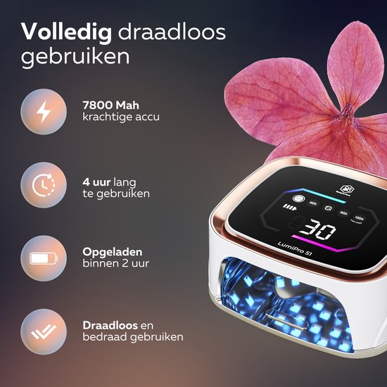 Beeperfect® UV-Lampe Gel-Nägel - Nagellampe - Nagellampe UV Led - Nageltrockner - Kabellos - Reflektierende Innenseite - Rose Gold