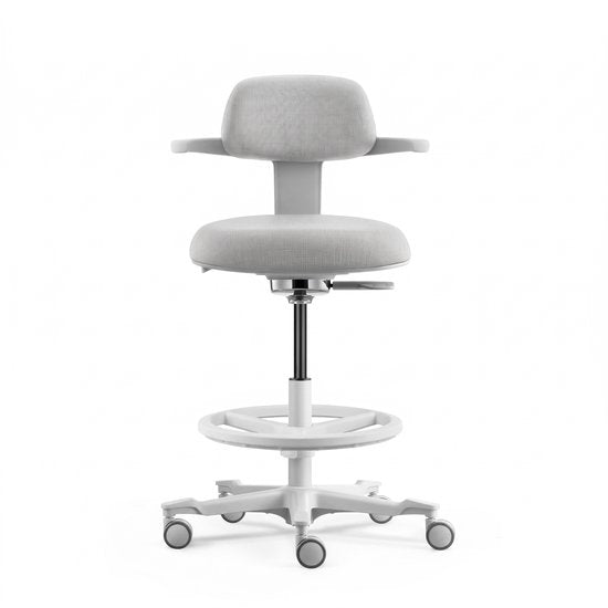 Backerz Ergonomischer Arbeitshocker mit Fußstützring – Bürostühle für Erwachsene – Vollständig verstellbar, bis 120 kg – Bürostuhl – Gaming-Stuhl – Weiß