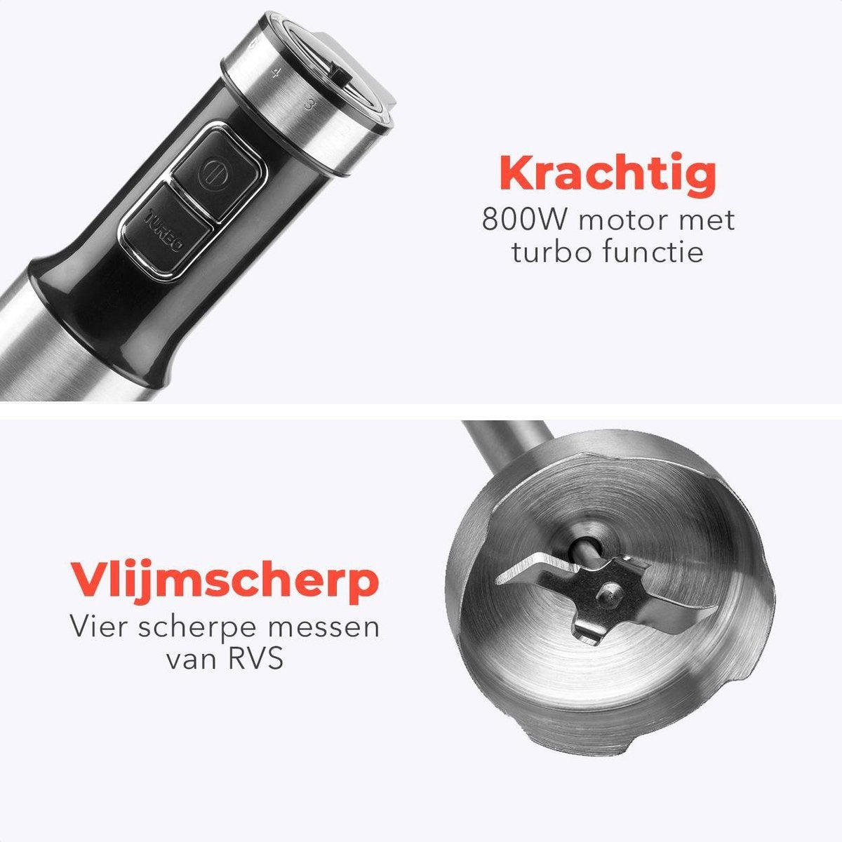 KitchenBrothers Stabmixer-Set - Zerkleinerer - Mixer 4-in1 - 800W - 600ML - Edelstahl