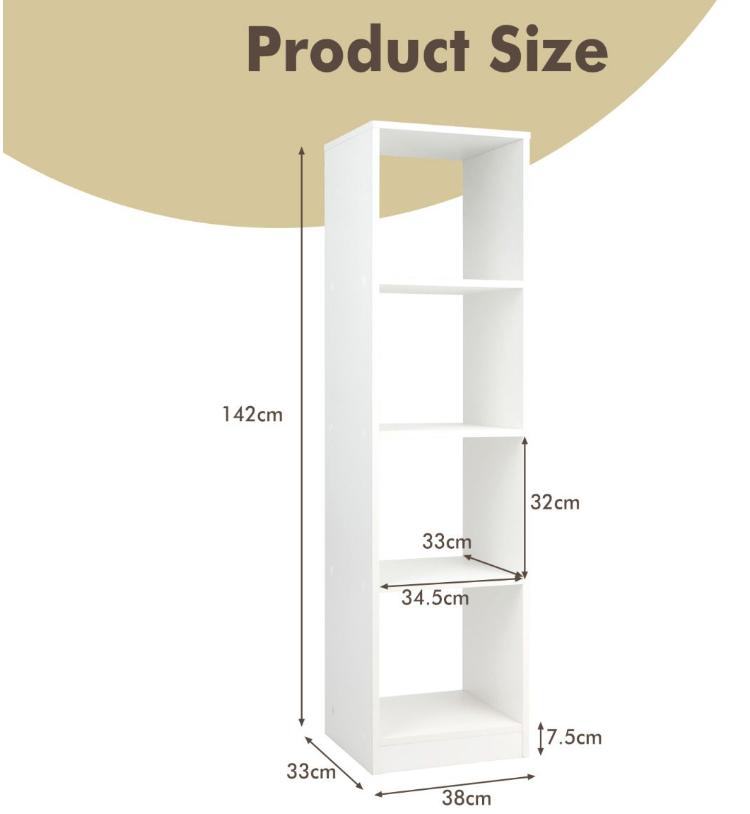 Coast - Stehendes Bücherregal - 4 Würfelfächer, Max. 75 kg - 38 x 33 x 142 cm - Holz - Weiß