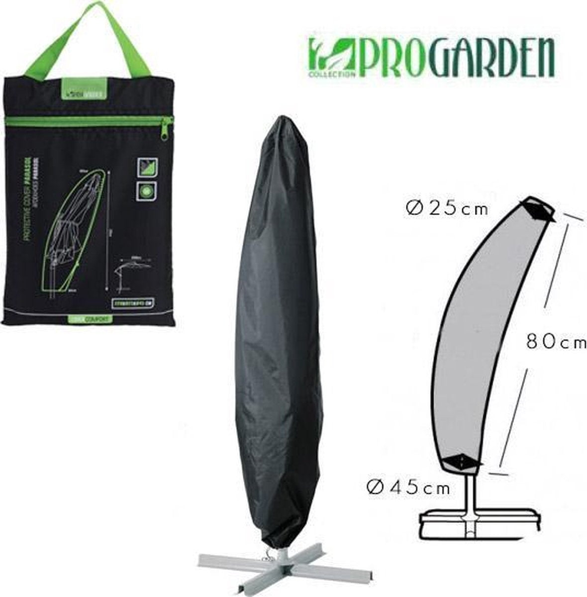 ProGarden Luxe Schwimmende Sonnenschirmabdeckung 25x45x220 cm - Schwarz