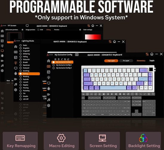Ajazz AK650 – Kabellose Gaming-Tastatur – Mechanisch – Gasket – Hot-Swap – Tri-Mode – QWERTY – 66 Tasten – Grate