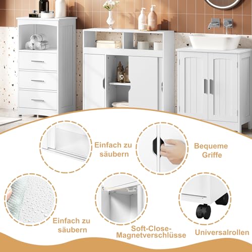 Eugad Badezimmerschrank mit Rädern Multifunktional - Weiß MDF - 70 x 20 x 71,5 cm