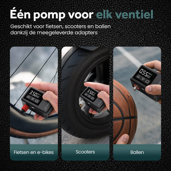 Tikkens® AirGo Elektrische Fahrradpumpe XS – Mini-Luftkompressor – 118 Gramm – Tragbar – Digitalanzeige – Rennrad – Gravelbike – Sportfahrrad – Citybike – Mountainbike – Roller – Fatbike – Über USB-C aufladbar – Presta/Schrader/Dunlop