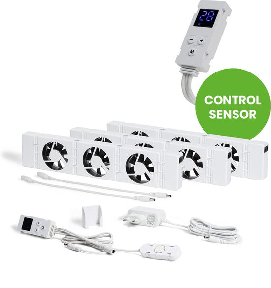 SpeedComfort Heizkörperlüfter mit Regelsensor - Trio-Set (3x) - Schnelleres Heizen - Bis zu 22% Energieeinsparung - Geeignet für Wärmepumpen - Mehrere Geschwindigkeiten - Einfach zu installieren - Flüsterleise - Niederländisches Produkt - Weiß