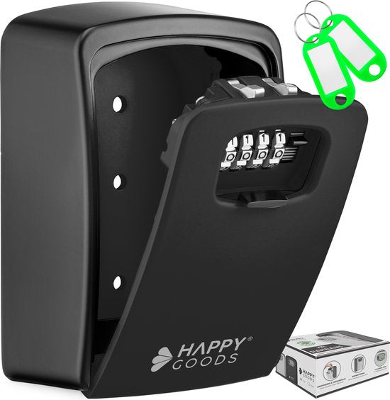Happy Goods Schlüsselkasten mit Zahlenschloss XL - Schlüsselkasten Schwarz - ca. 25 Schlüssel - Wasserdicht - Schlüsseltresor - Schlüsselkasten Outdoor mit Code - Schlüsselkästen