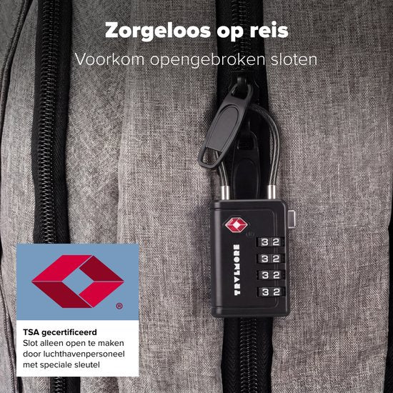 TRVLMORE Kofferschloss mit Kabel – TSA-zertifiziert – Alarmfunktion – 4-stellig – 2 Stück – Schwarz
