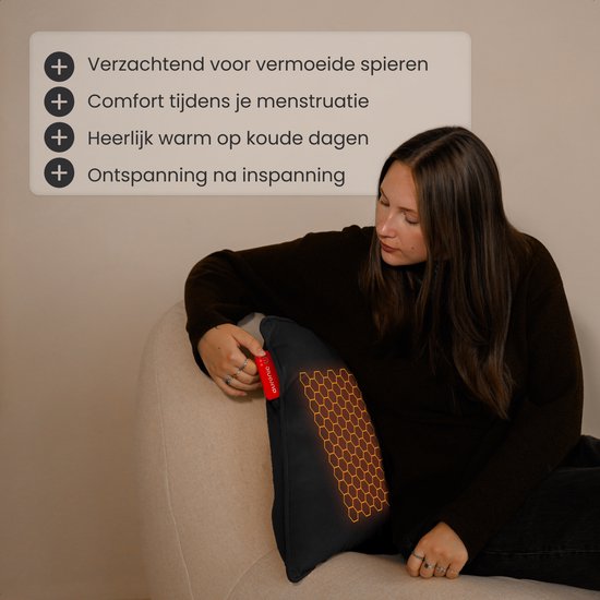 Auronic Wärmekissen - Samt - 45x60 - Kabellos - Wiederaufladbar - Elektrisches Kissen - Infrarot - Schwarz