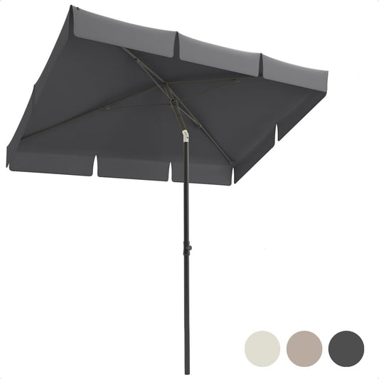 LifeGoods - Sonnenschirm - 200x125cm - 30° neigbar - Wasserdicht - mit Bezug - Grau