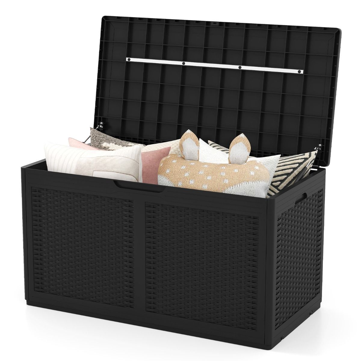 Coast Gartenbox mit Rollen – wasserdichte Aufbewahrungsbox – Sitzbank – schwarz – 380 Liter