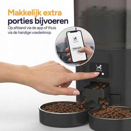 Viervoeter Feed Dual – Automatischer Futterspender 7 l – Für Katzen und Hunde – Futterspender mit App und Audio – Schwarz