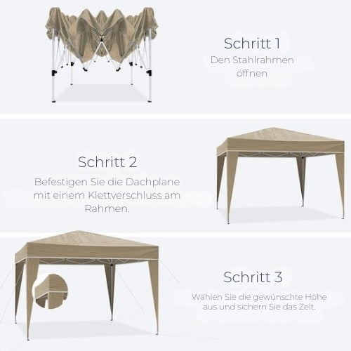 LifeGoods - Partyzelt - Pavillon - 3x3 m - faltbar - wasserdicht - inkl. Tragetasche mit Rädern - Beige