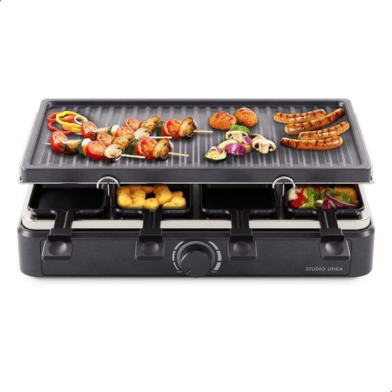 Studio Linea SLGRILL30BK Gourmet-Set - 8 Personen - 1400 W - Gourmet-Pfännchen und Gourmet-Platte mit Antihaftbeschichtung - Raclette