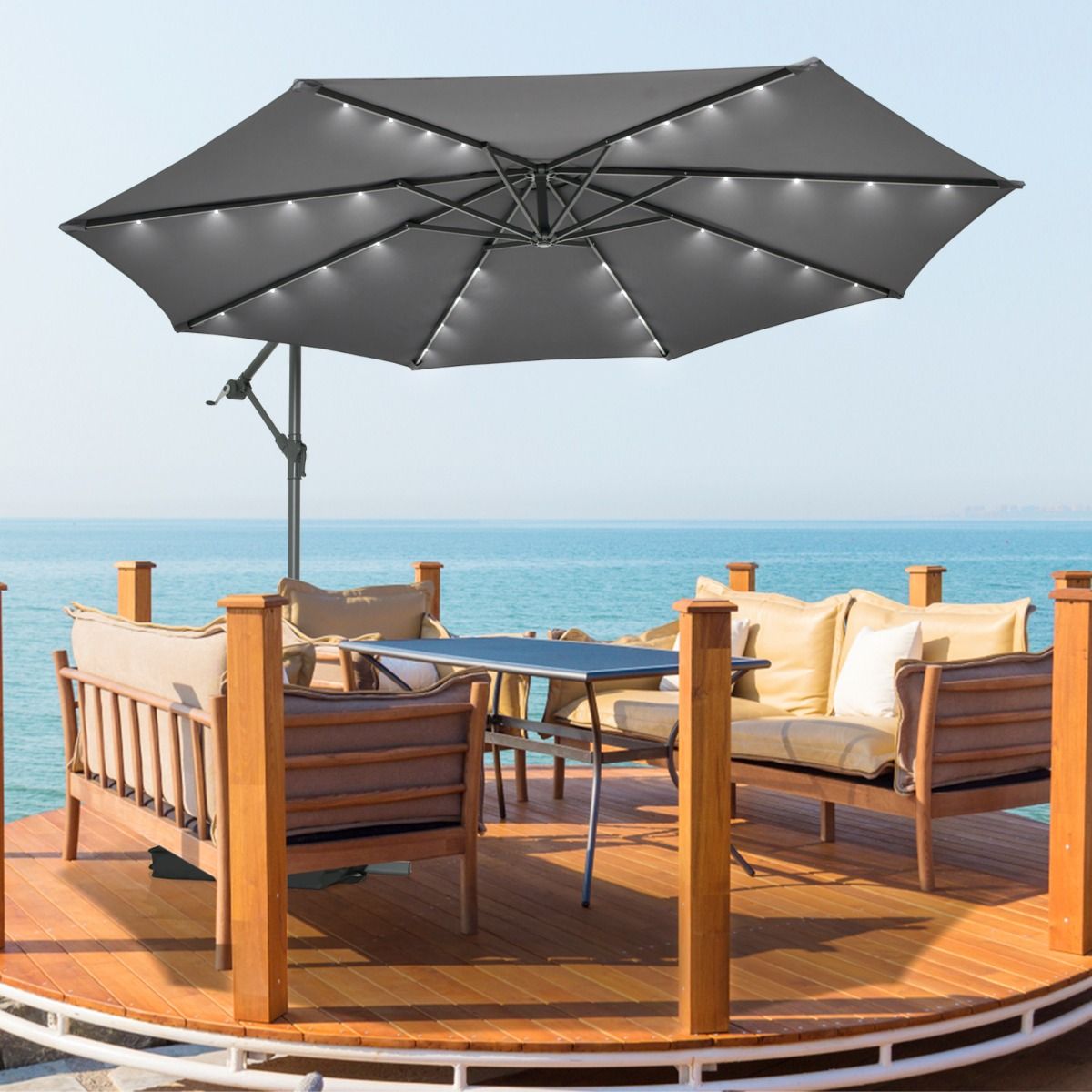 Coast Gartenschirm mit LED-Beleuchtung – 3 Meter – Neigbar – Inklusive Sandsäcke – Dunkelblau